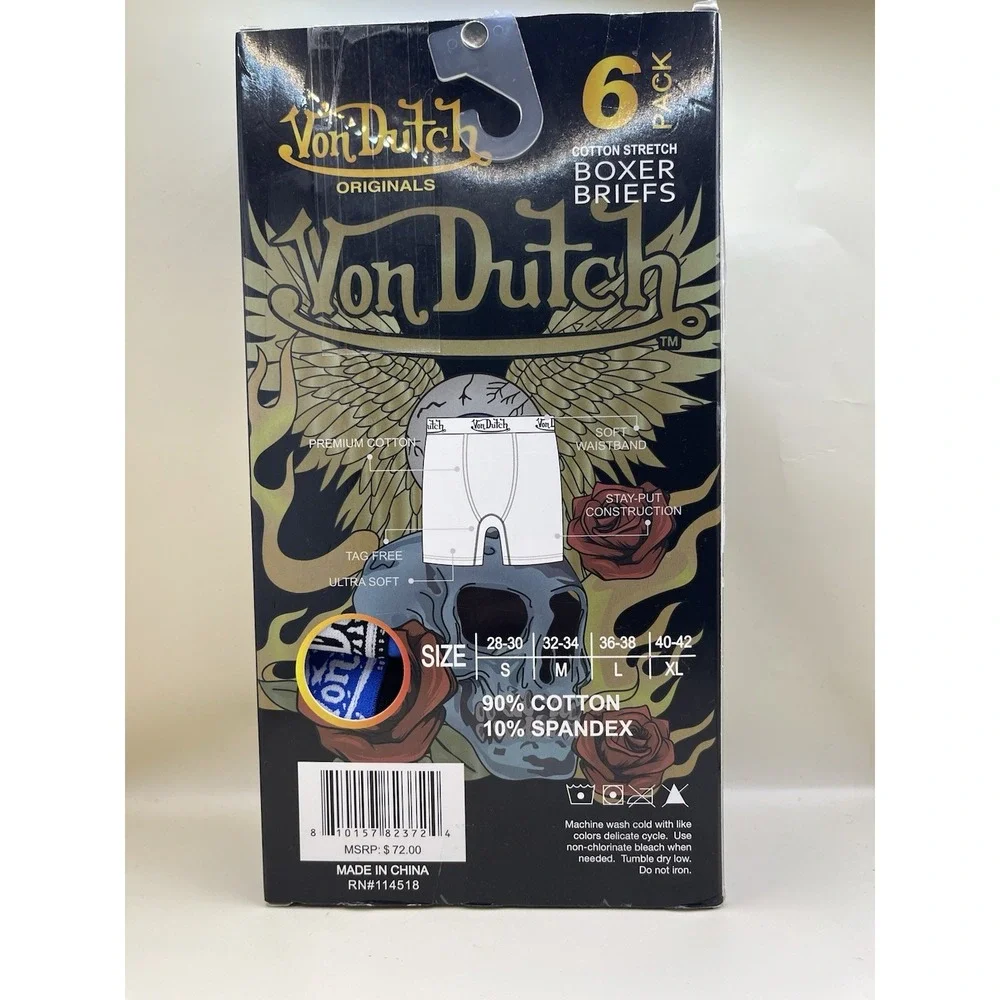 Von Dutch Originals Men's Cotton Stretch Boxer Briefs 6 Pack Sz Small 28-30 New